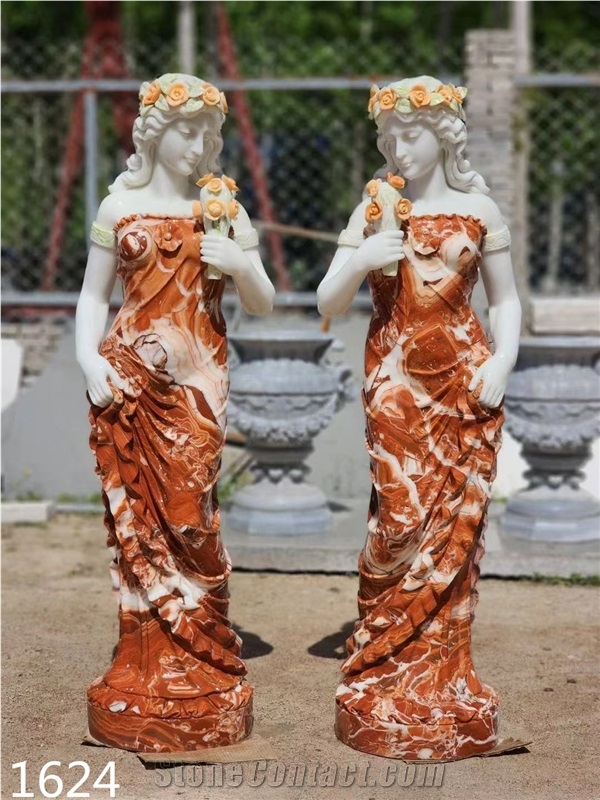 Red And White Marble Woman Sculpture