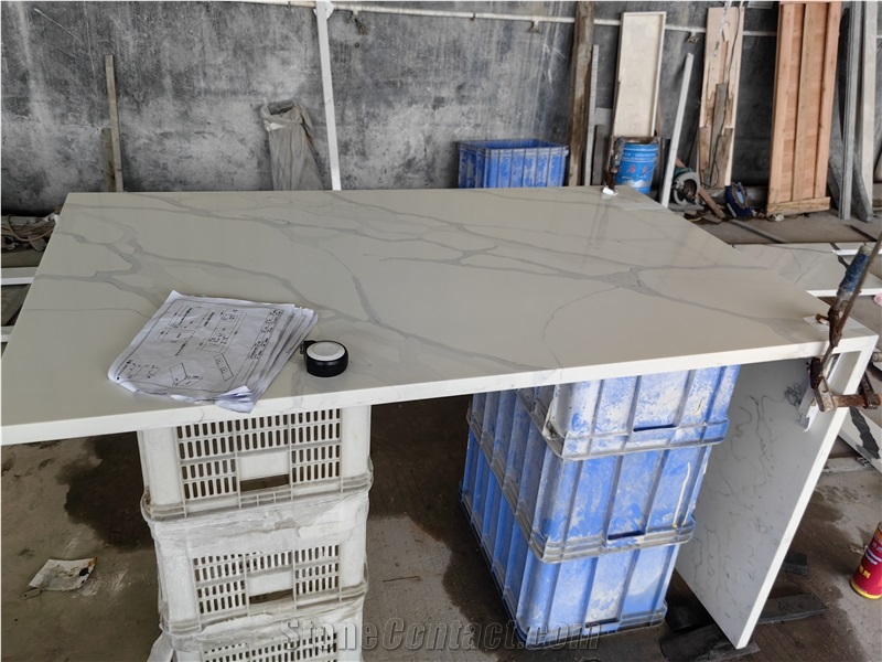 5062 White Quartz Grey Veins Artificial Kitchen Countertop