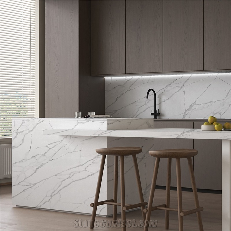 5062 White Quartz Grey Veins Artificial Kitchen Countertop