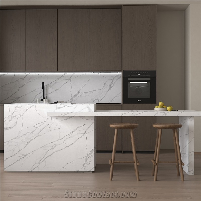 5062 White Quartz Grey Veins Artificial Kitchen Countertop