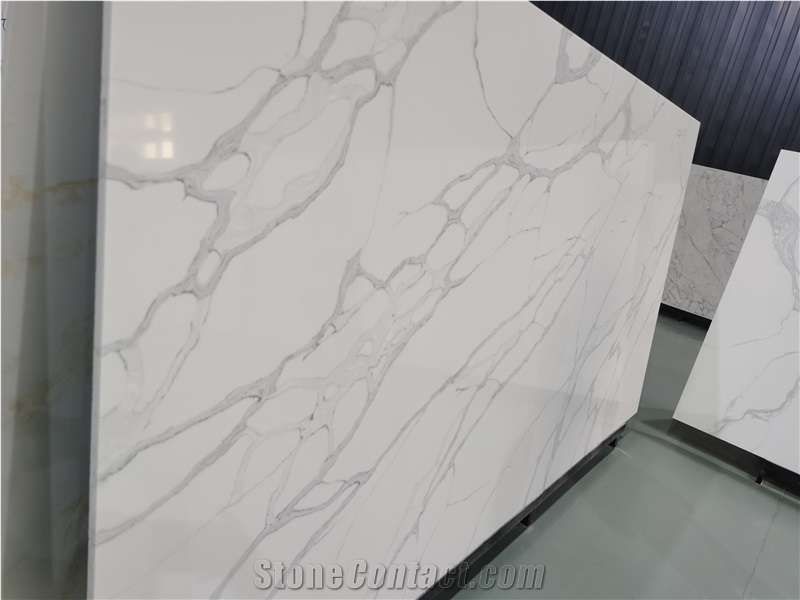 5062 White Quartz Grey Veins Artificial Kitchen Countertop