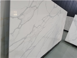 5062 White Quartz Grey Veins Artificial Kitchen Countertop
