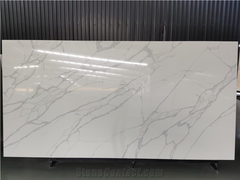 5062 White Quartz Grey Veins Artificial Kitchen Countertop