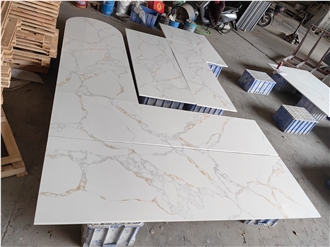 Aritificial White Quartz Gold Veins 5058 Kitchen Countertop