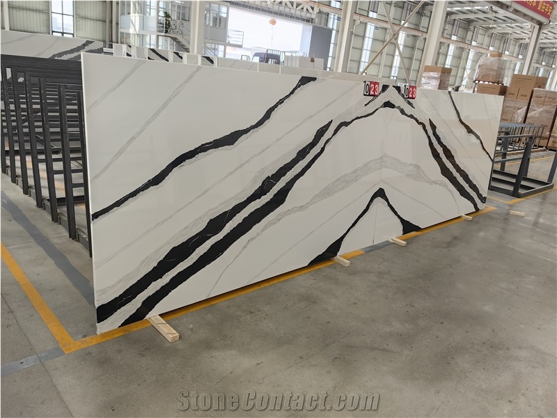 Artificial Stone Calacatta Panda White Quartz Slabs