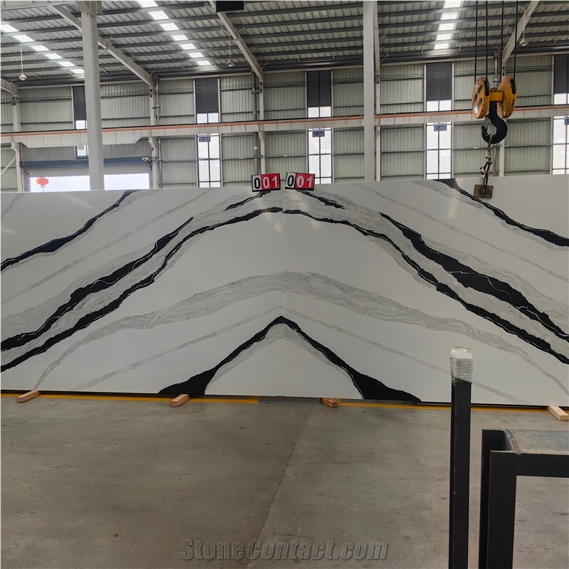 Artificial Stone Calacatta Panda White Quartz Slabs