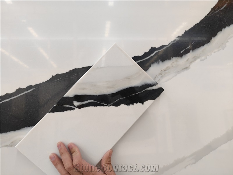 Artificial Stone Calacatta Panda White Quartz Slabs