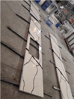 Calacatta Quartz Black Veins Custom 5070 Kitchen Countertop