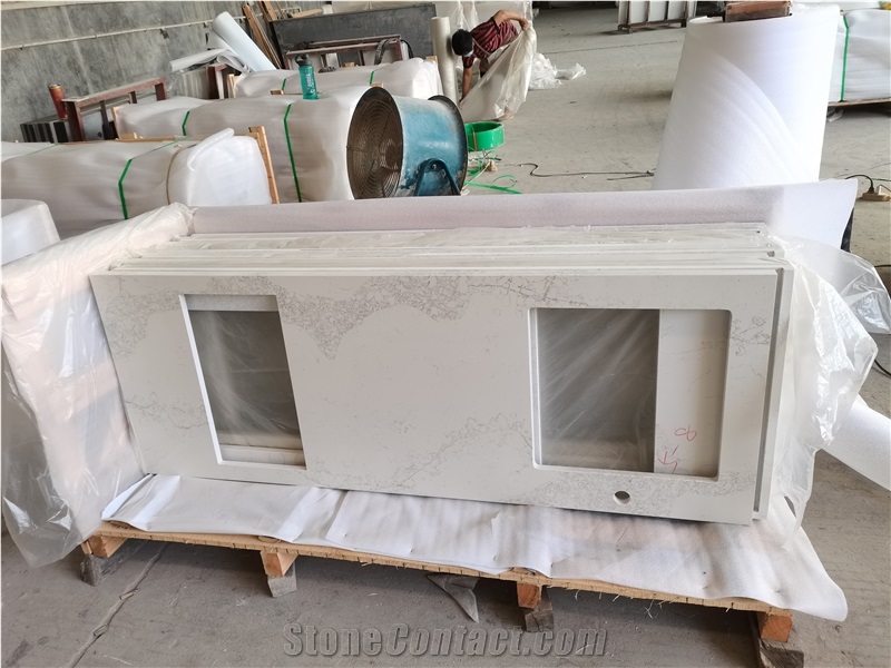 Custom Artificial 5069 Double Sink Quartz Kitchen Countertop