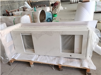 Custom Artificial 5069 Double Sink Quartz Kitchen Countertop