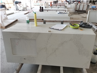 Custom Artificial 5069 Double Sink Quartz Kitchen Countertop