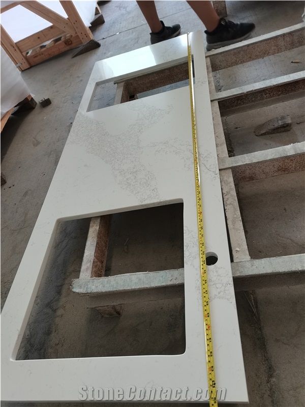 Custom Artificial 5069 Double Sink Quartz Kitchen Countertop