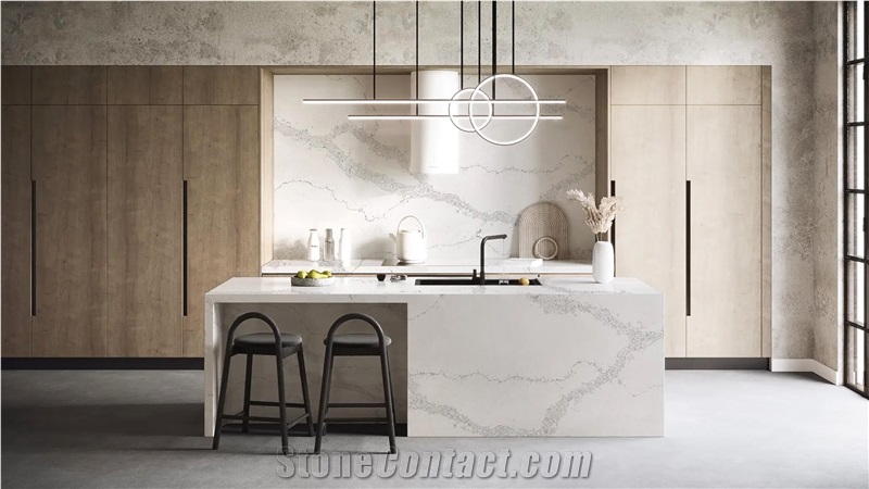 Custom Artificial 5069 Double Sink Quartz Kitchen Countertop