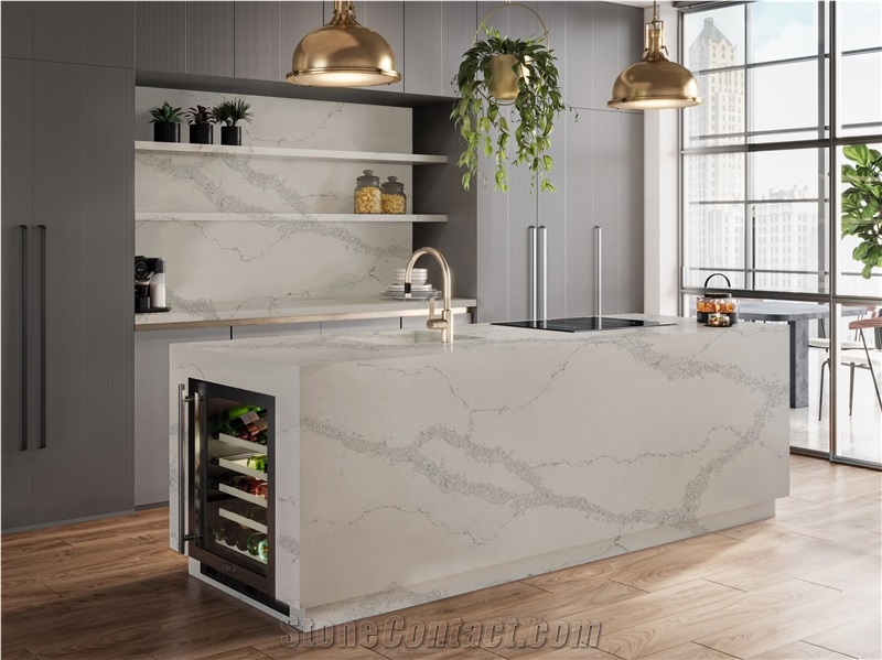 Custom Artificial 5069 Double Sink Quartz Kitchen Countertop