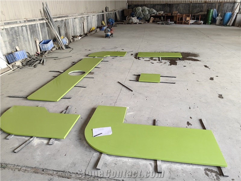 GOLDTOP 2010 Concrete Apple Green Quartz Kitchen Tops