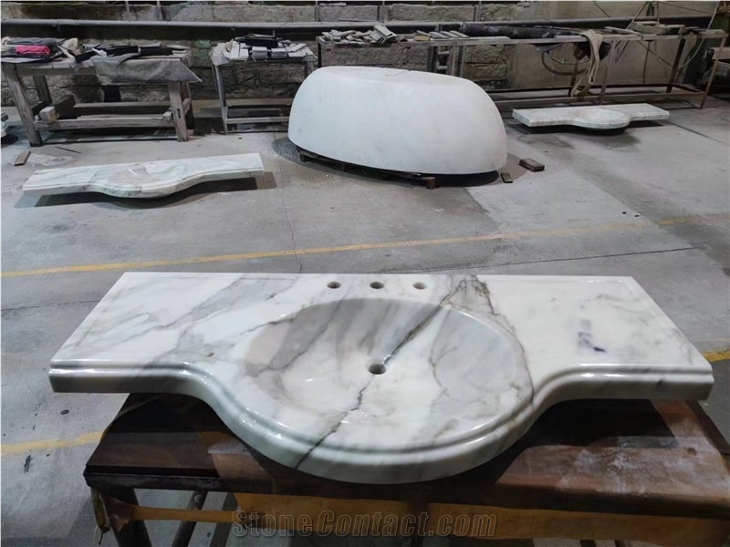Calacatta White Marble Natural Stone Prefab Vanity Tops