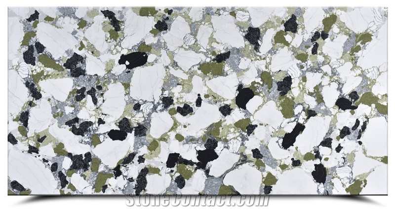 AQ86102 Green And White Quartz Slabs