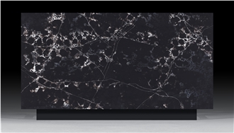 AQ9519 -  Crevasse Black Quartz Slabs With White Vein