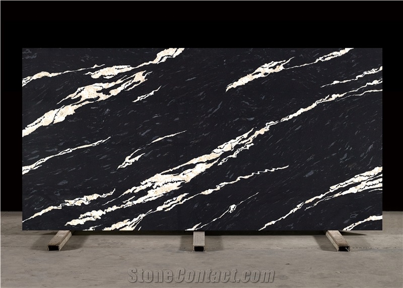 AQ9916 Calacatta Black Quartz Floor Quartz Slab