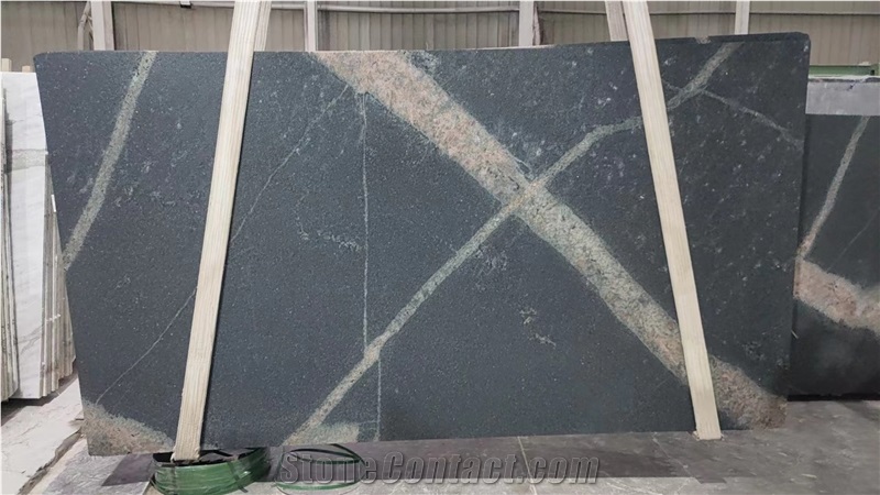 Black Storm Granite Slabs With Leathered Surface