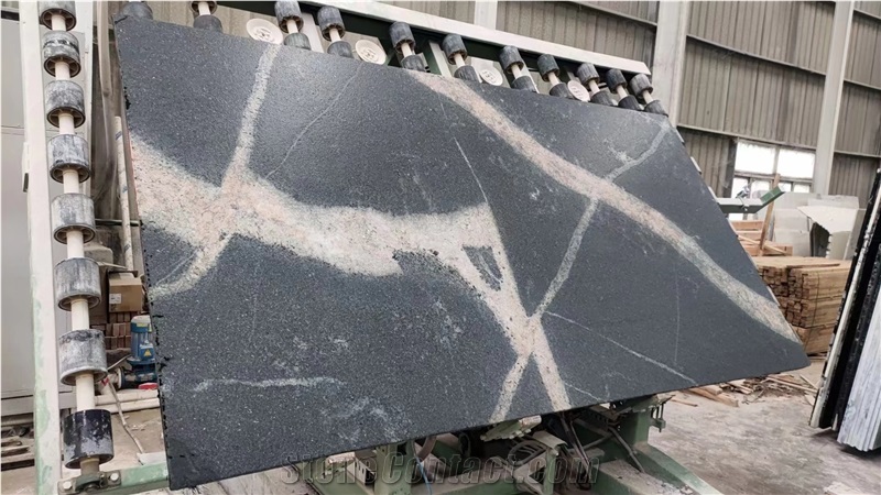 Black Storm Granite Slabs With Leathered Surface