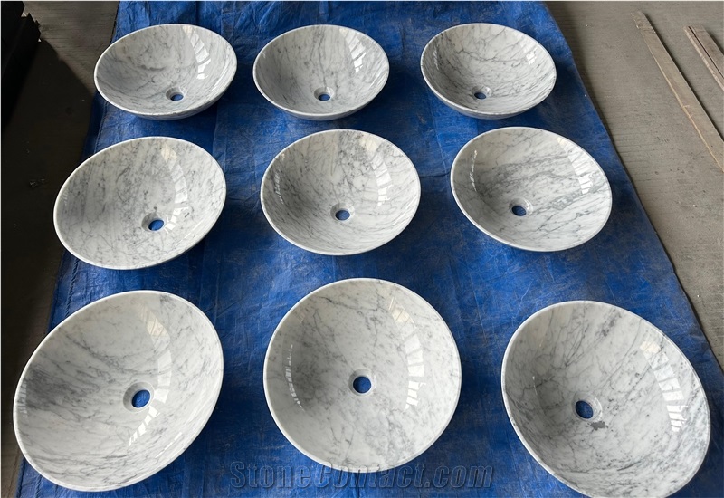 Bianco White Marble Round Wash Basins