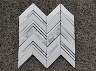 Carrara & Pearl Shell Honed Marble Chevron Mosaic Tile