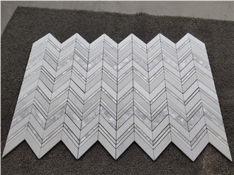 Carrara & Pearl Shell Honed Marble Chevron Mosaic Tile