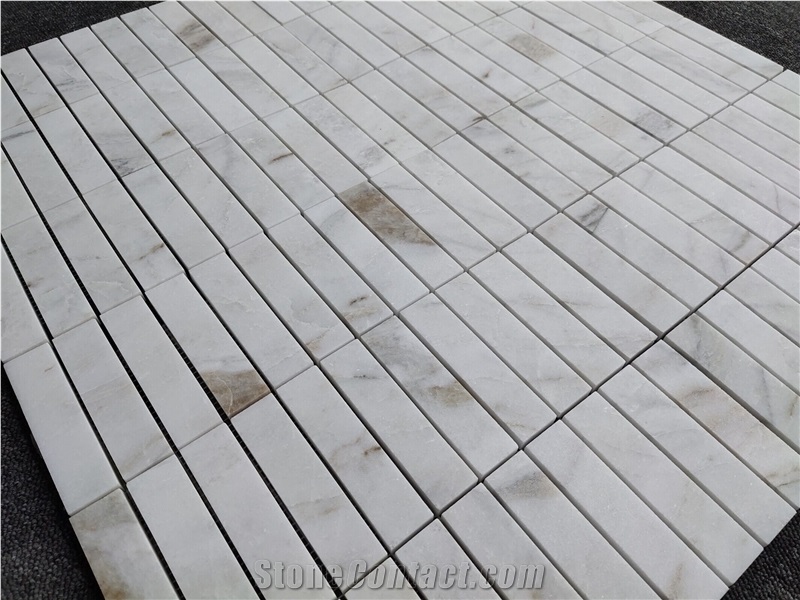 Carrara White Marble Kitkat Mosaic Tiles