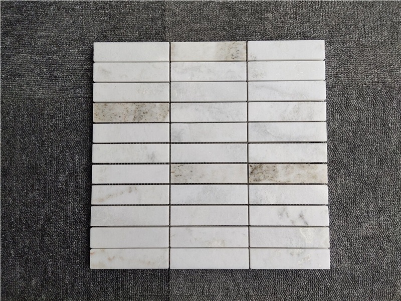 Carrara White Marble Kitkat Mosaic Tiles