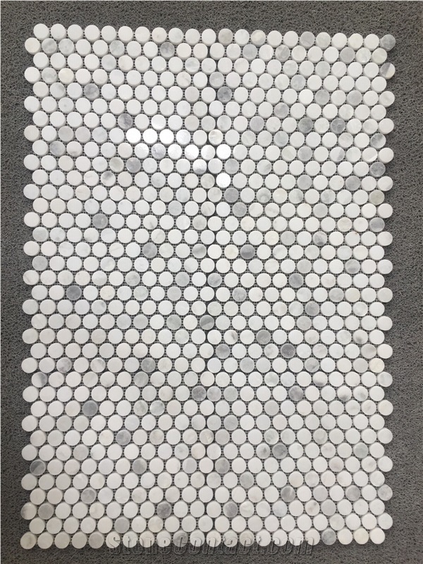 Carrara White Marble Penny Round Mosaic Tiles