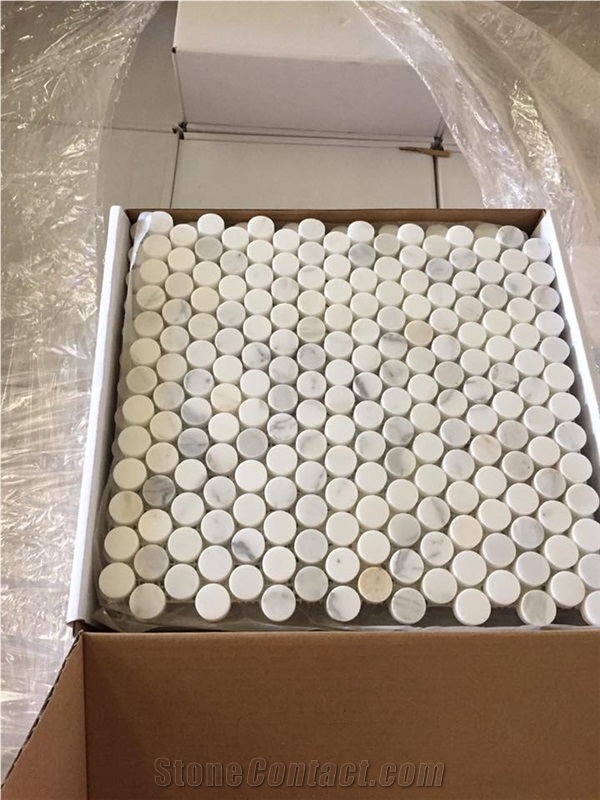 Carrara White Marble Penny Round Mosaic Tiles