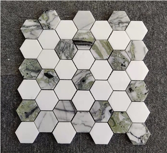 Jade Green And White Marble Backsplash Mosaic Tiles
