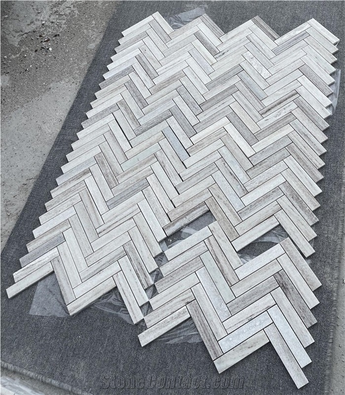 Natural Marble Herringbone Mosaic Tiles