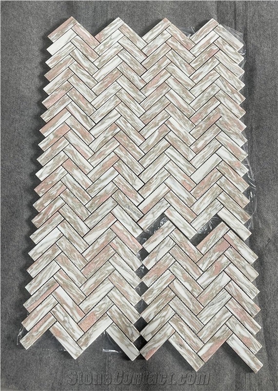 Natural Marble Herringbone Mosaic Tiles