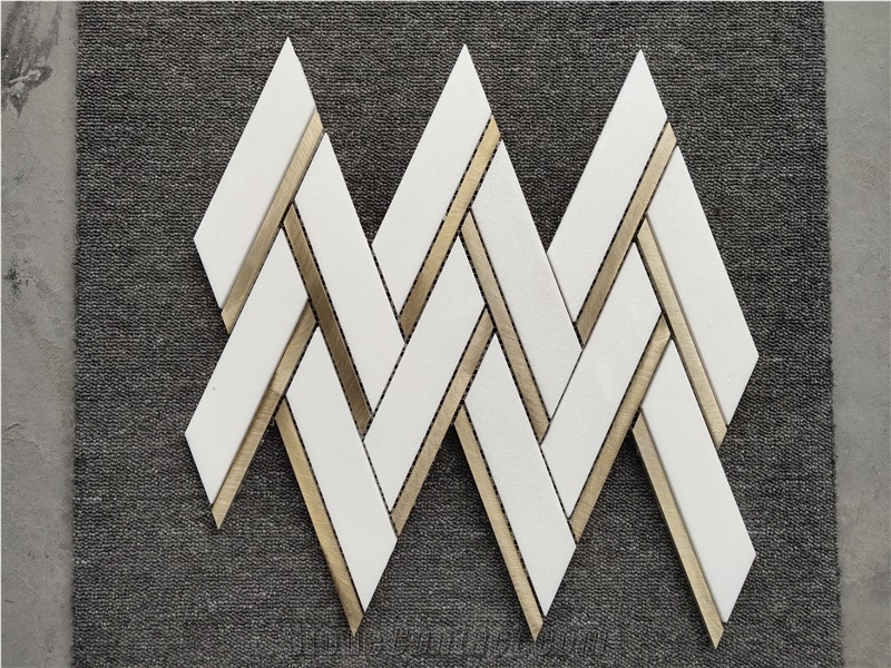 Natural Marble Herringbone Mosaic Tiles