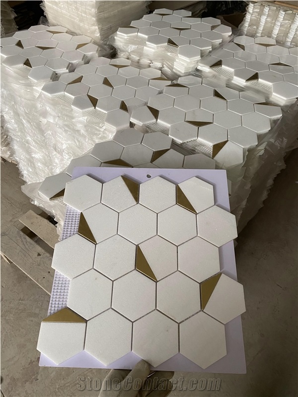 Natural Marble Hexagon Pattern Mosaic Tiles
