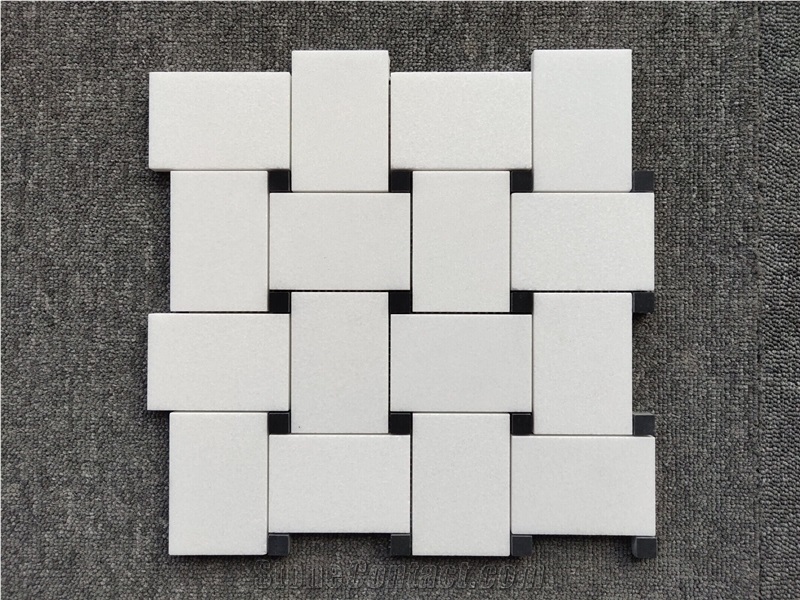 White Marble Large Basket Mosaic Tiles