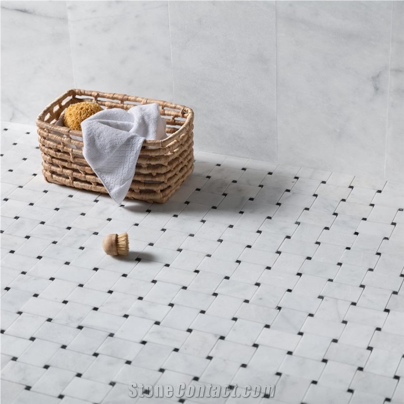 White Marble Large Basket Mosaic Tiles