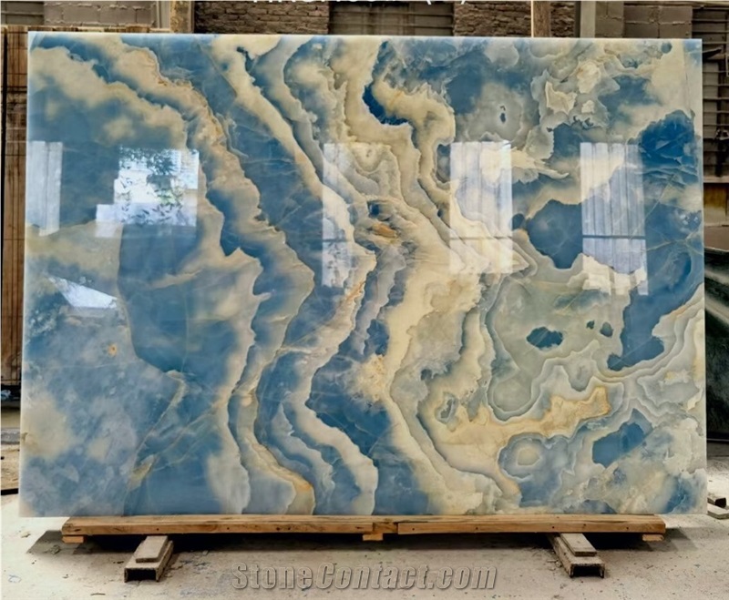 Backlit Blue Onyx Slabs For Kitchen