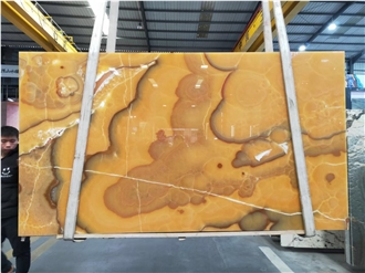 Backlit Orange Onyx Slabs For Bathroom Wall Facade