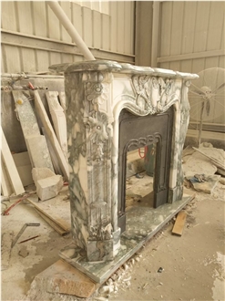 Carved Angels Beige Limestone Fireplace Mantel For Indoors