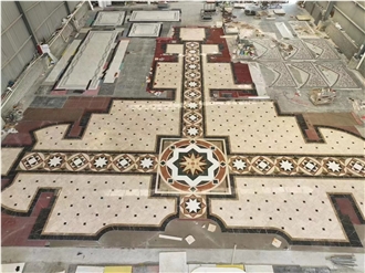 Classic Marble Design Waterjet Carpet Medallions For Church