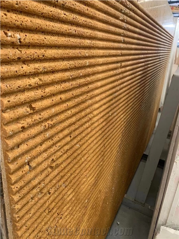 Fluted Noce Travertine Slabs For Kitchen Wall Facade Decor