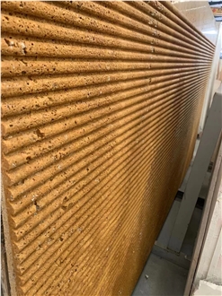 Fluted Noce Travertine Slabs For Kitchen Wall Facade Decor