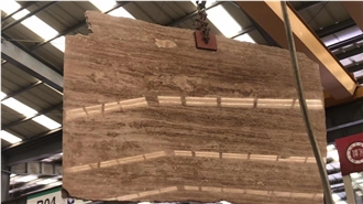 Fluted Noce Travertine Slabs For Kitchen Wall Facade Decor