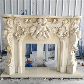 Sculptured Italian Marble Statuario Indoor Fireplace