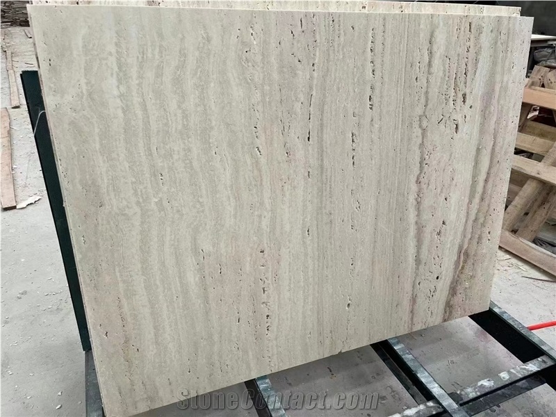 Unfilled Romano White Travertine Slabs For Wall Facade Decor