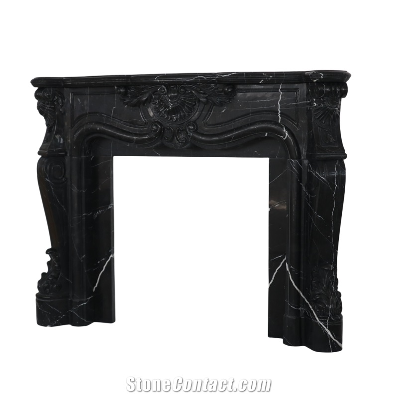 2023 Black Marquina Marble French Style Fireplace