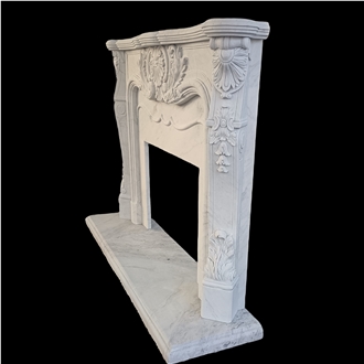 Classic White Marble Indoor Fireplace Custom Made
